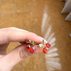 Elegant Gold and Red Cherry Earrings